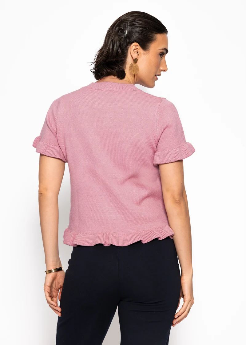 Kurzarm-Pullover mit Volants - rosa