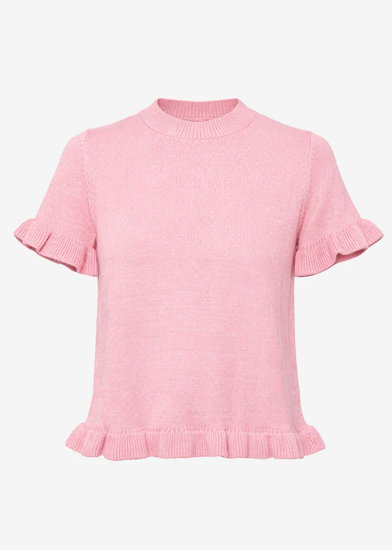 Kurzarm-Pullover mit Volants - rosa