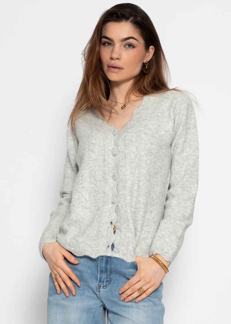 Pointelle Strickjacke - hellgrau
