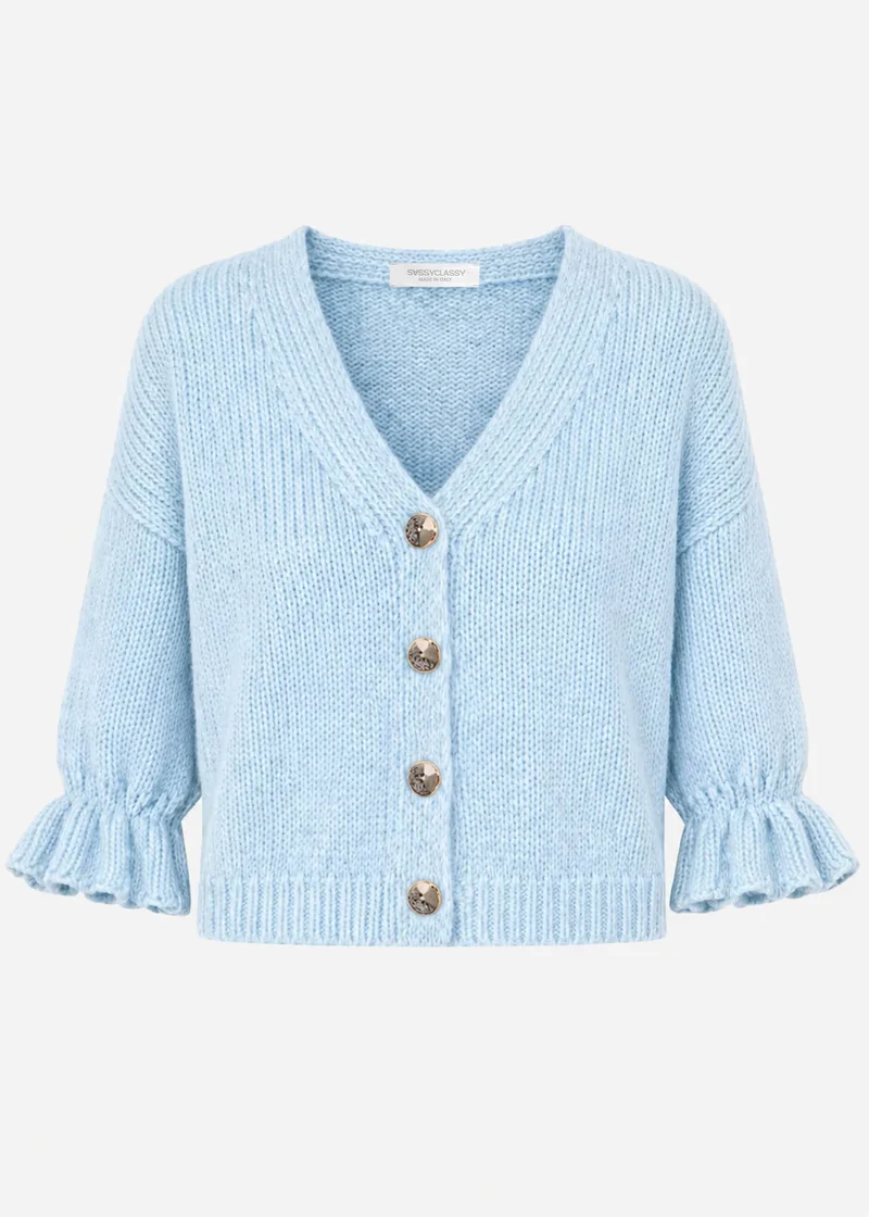 Strickjacke mit 3/4-Ärmeln - hellblau