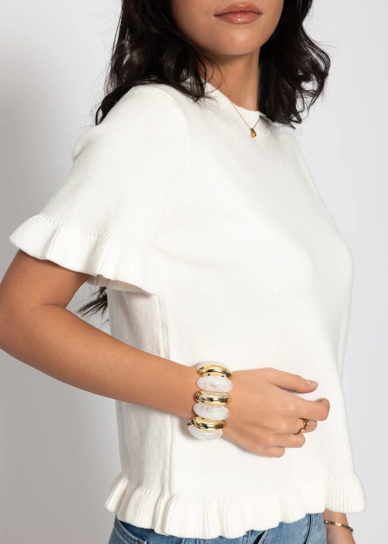 Kurzarm-Pullover mit Volants - offwhite