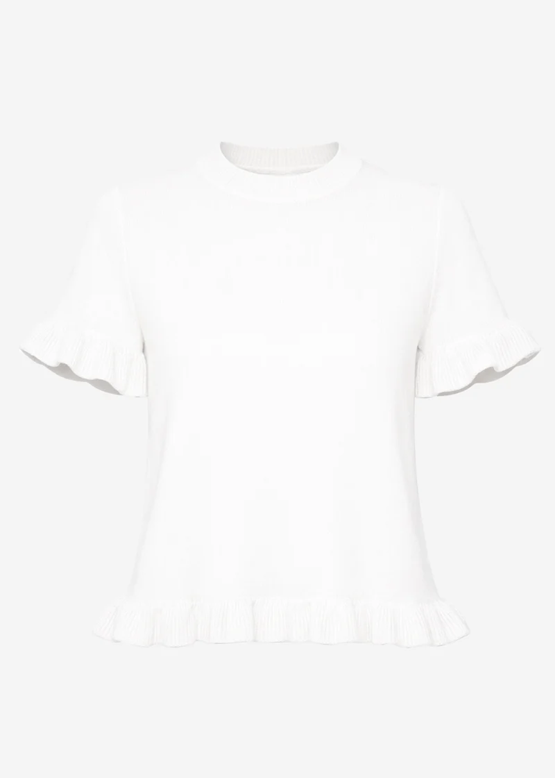 Kurzarm-Pullover mit Volants - offwhite