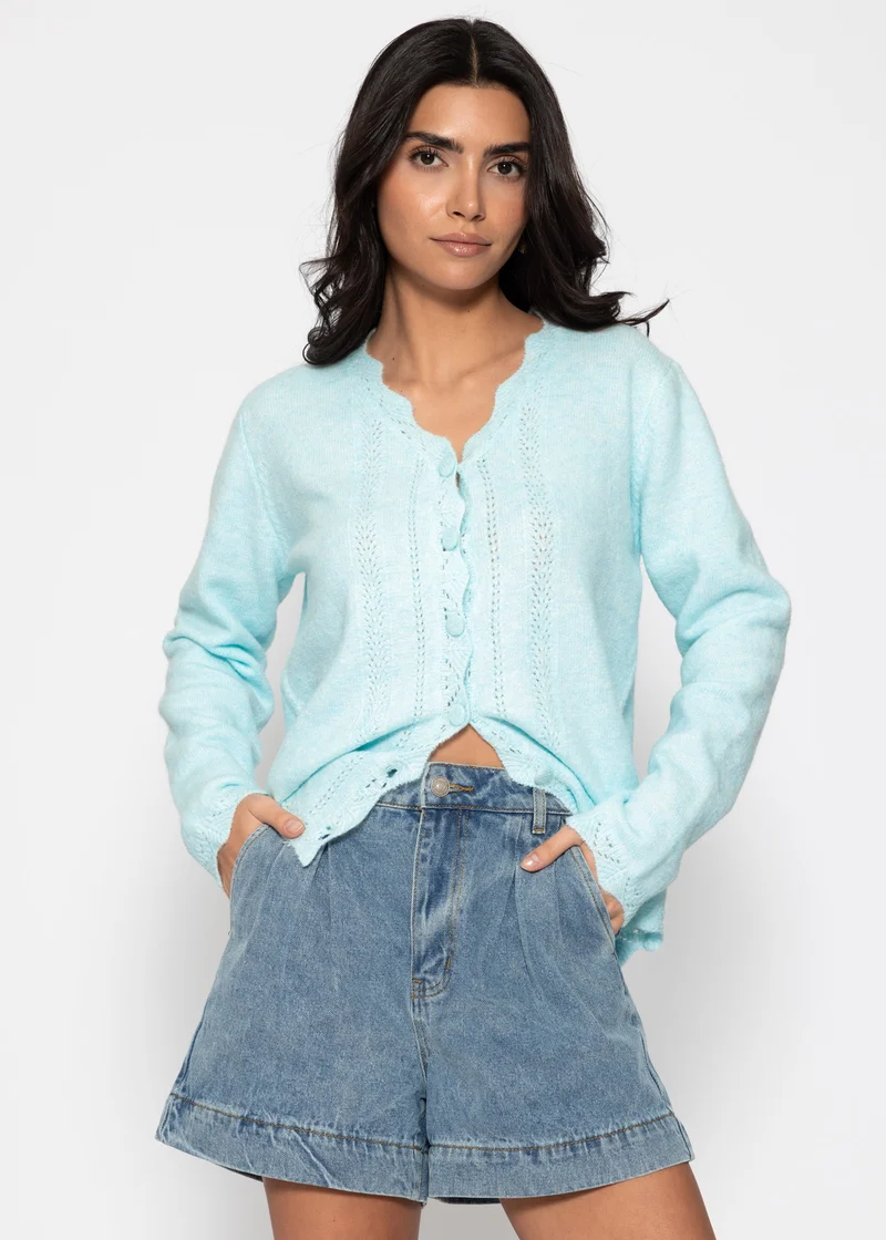 Pointelle Strickjacke - hellblau