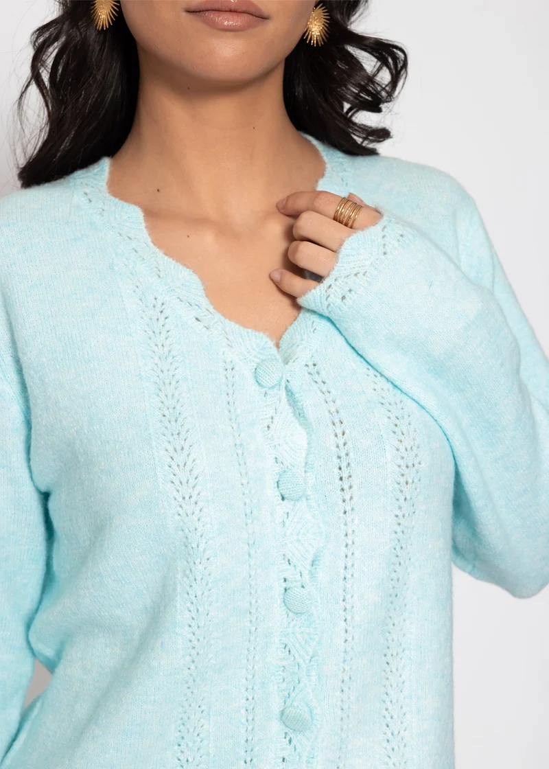 Pointelle Strickjacke - hellblau
