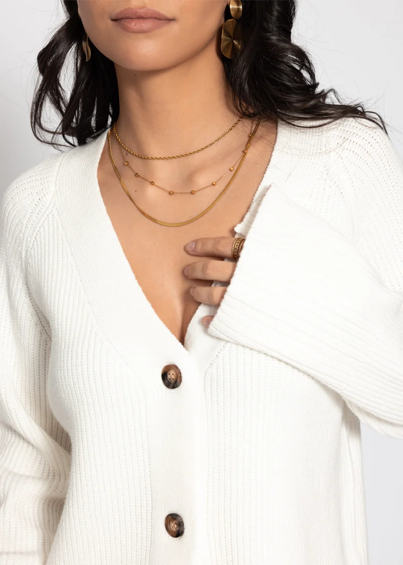 Gerippter Cardigan mit V-Ausschnitt - offwhite