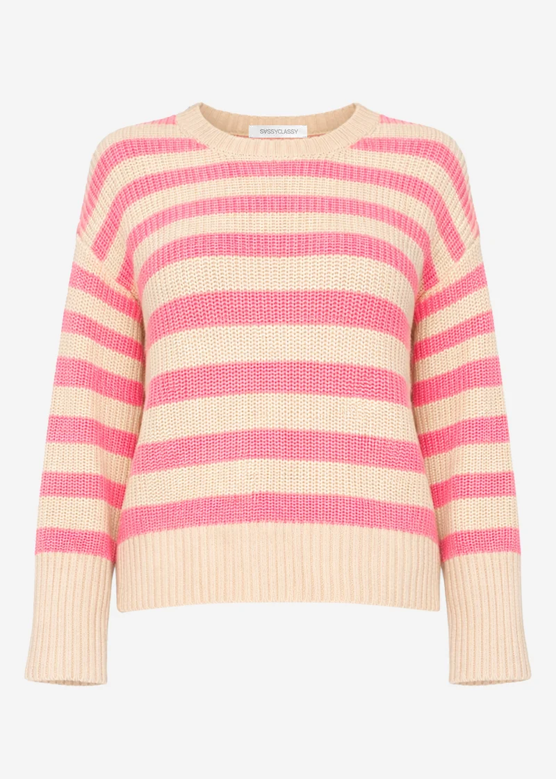 Gestreifter Baumwoll-Pullover - beige-lachs
