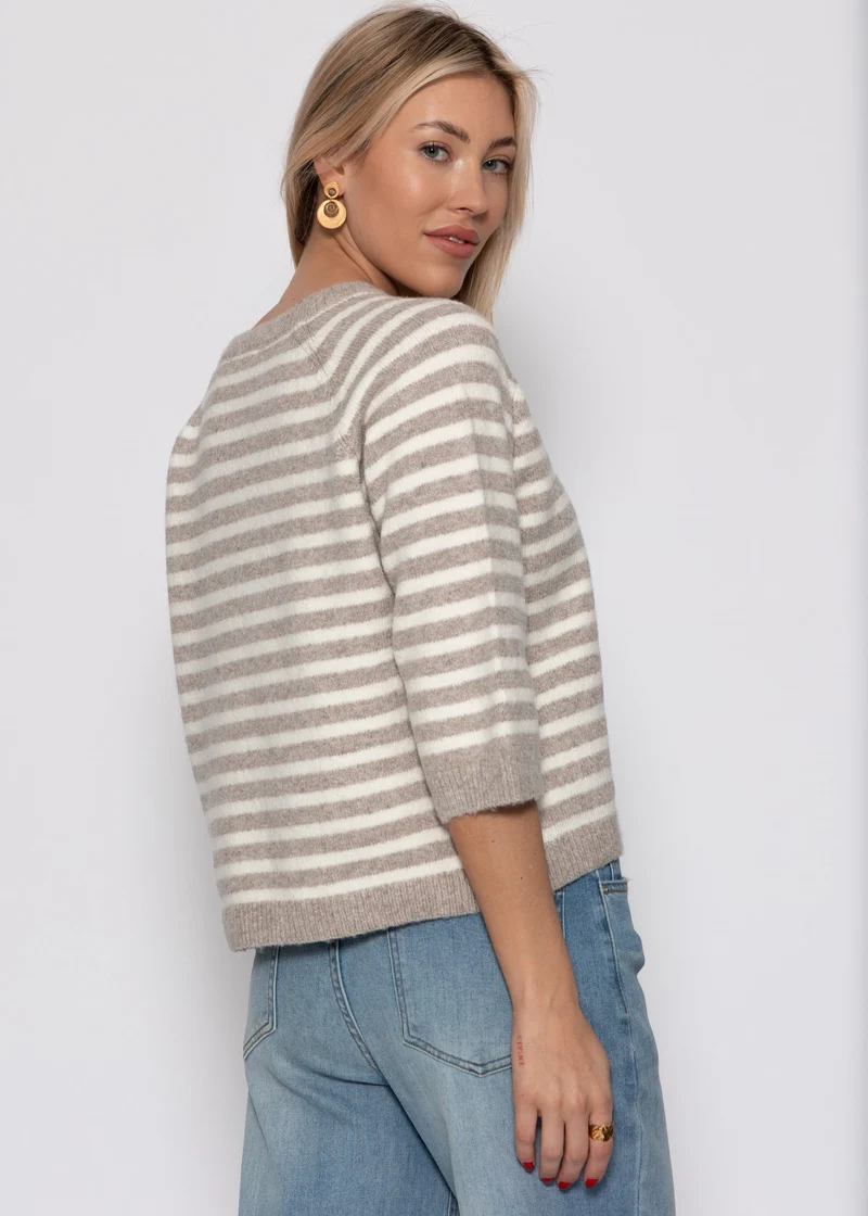 Gestreiftes Strickoberteil - taupe-offwhite