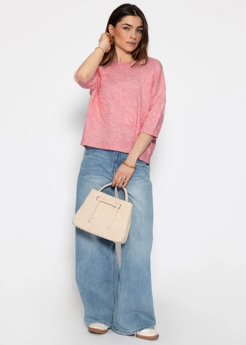 Pullover mit floraler Stickerei - rosa
