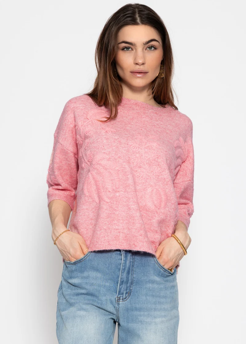 Pullover mit floraler Stickerei - rosa