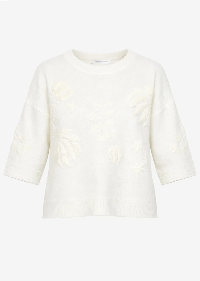 Pullover mit floraler Stickerei - offwhite