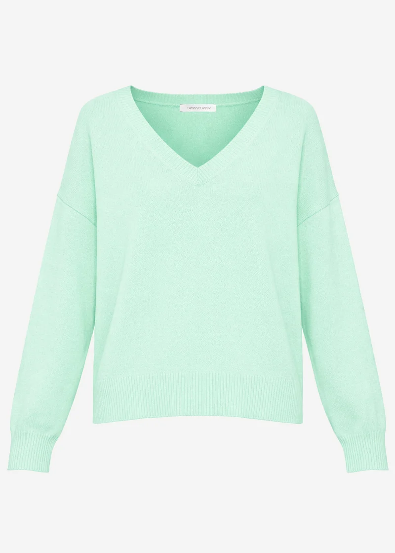 Oversize Baumwoll-Pullover mit tiefem V-Ausschnitt - mint