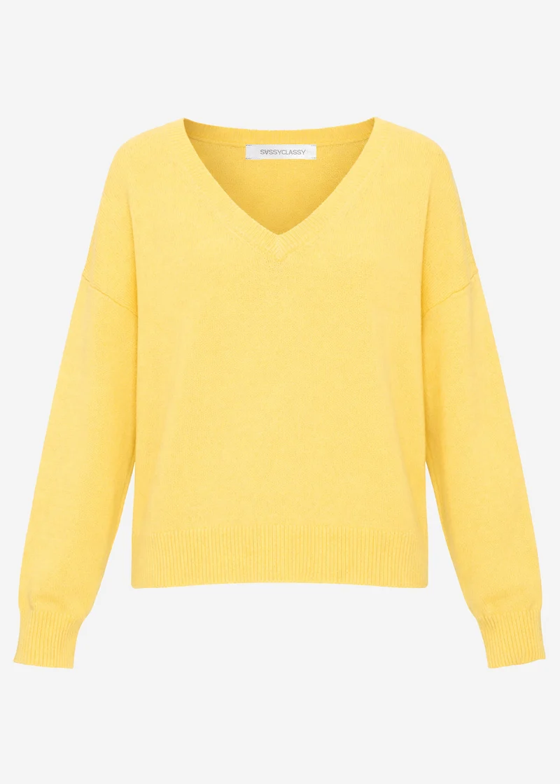 Oversize Baumwoll-Pullover mit tiefem V-Ausschnitt - gelb