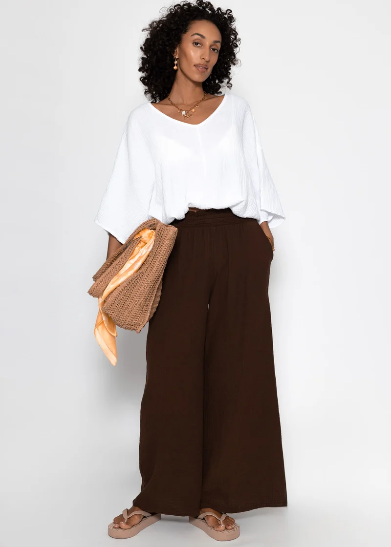 Musselin Hose mit weitem Bein - braun