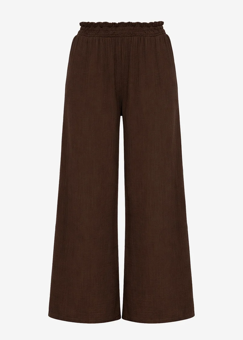 Musselin Hose mit weitem Bein - braun