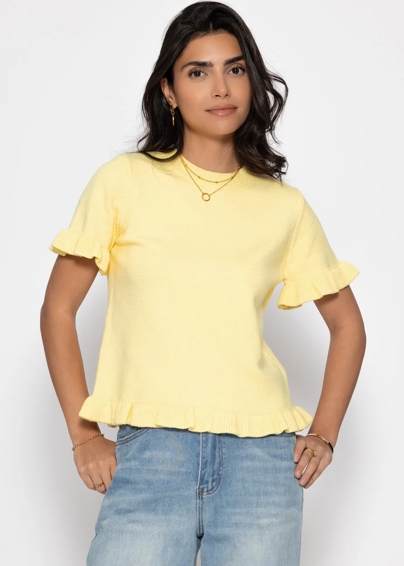 Kurzarm-Shirt mit Volants - buttergelb