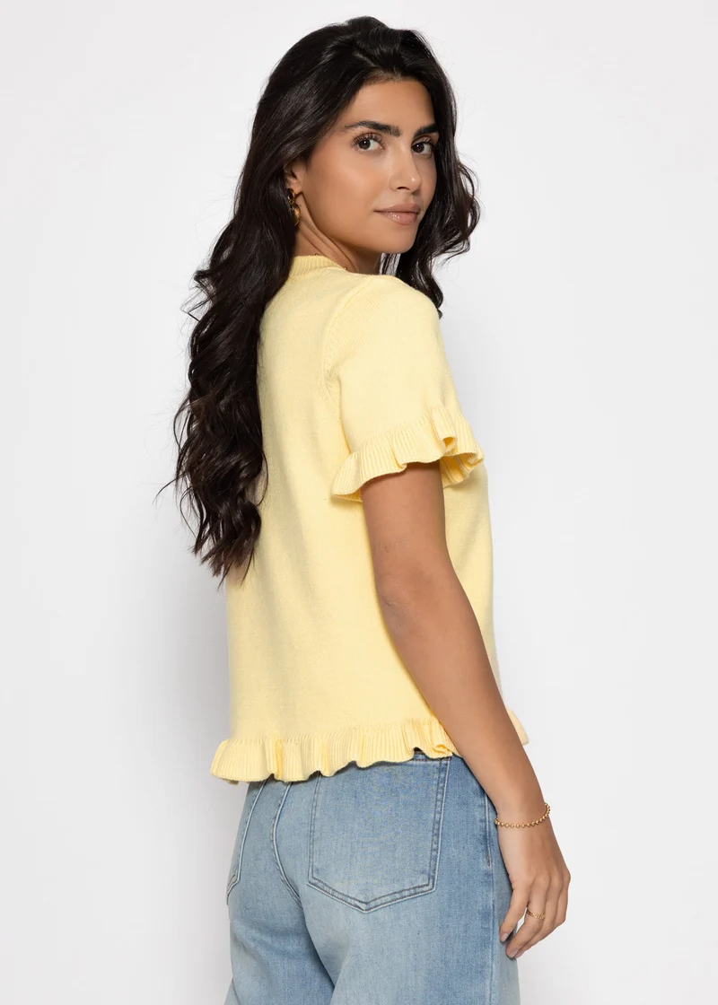 Kurzarm-Shirt mit Volants - buttergelb