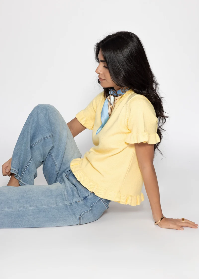 Kurzarm-Shirt mit Volants - buttergelb