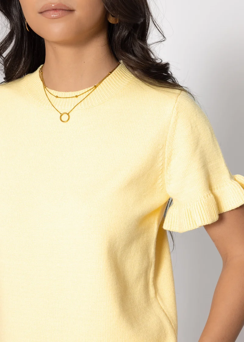 Kurzarm-Shirt mit Volants - buttergelb