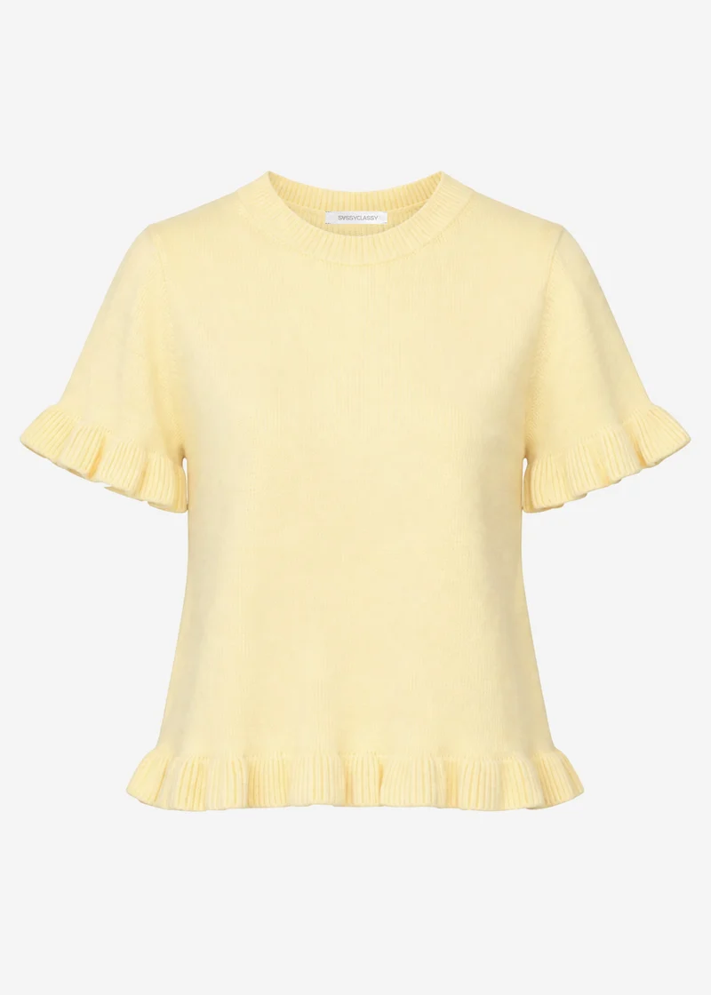 Kurzarm-Shirt mit Volants - buttergelb