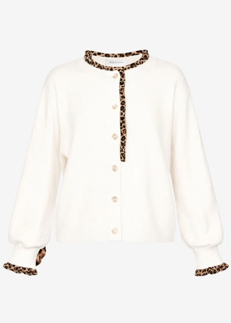 Cardigan mit Rüschen im Leo-Print - offwhite