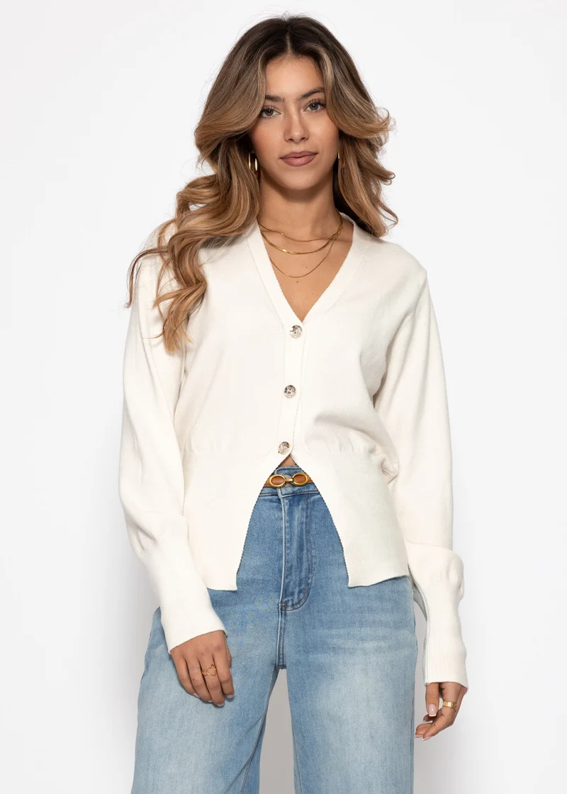 Taillierter Cardigan mit Knopfleiste - offwhite