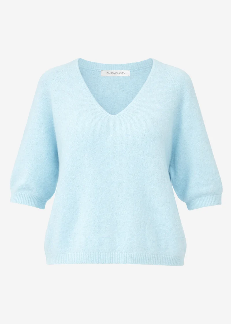Strickoberteil mit V-Ausschnitt - hellblau