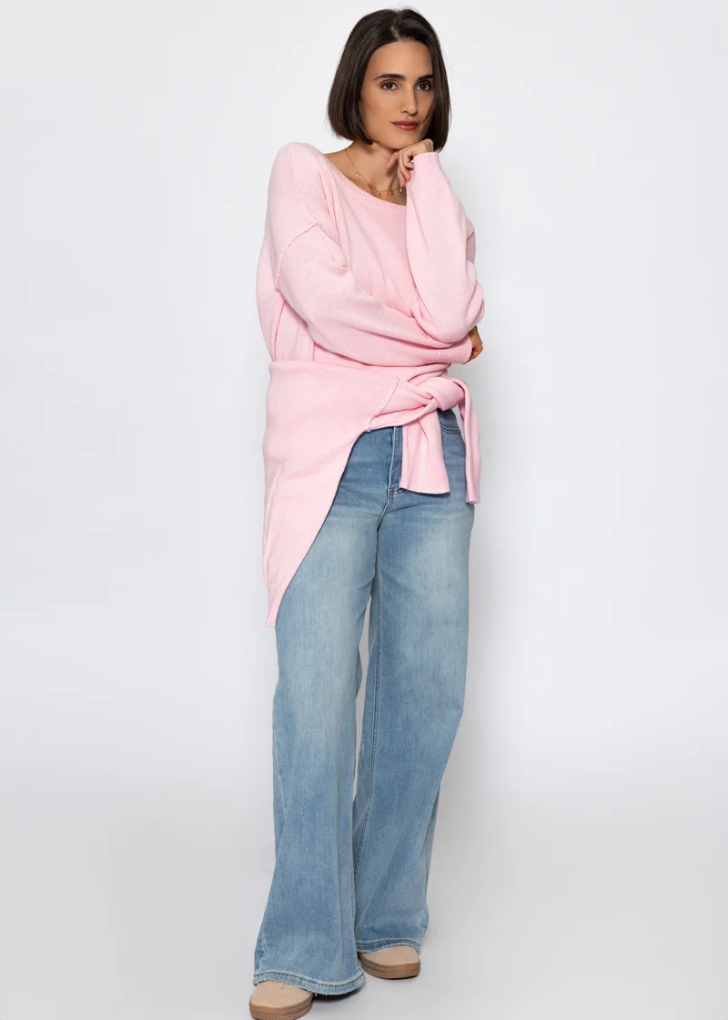 Oversize Baumwoll-Pullover mit Rückennaht - rosa