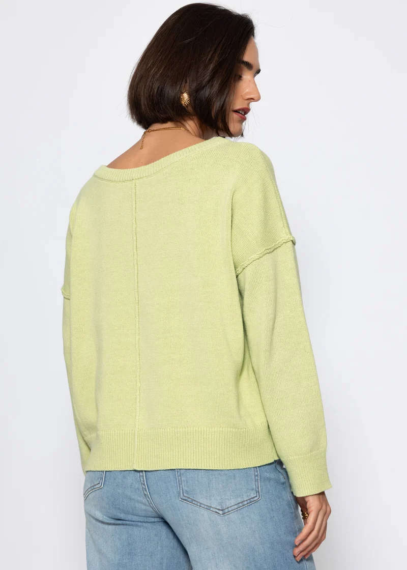 Oversize Baumwoll-Pullover mit Rückennaht - hellgrün