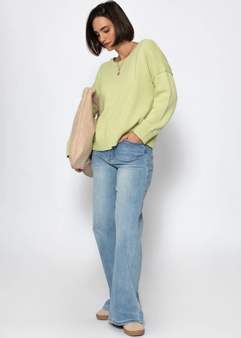 Oversize Baumwoll-Pullover mit Rückennaht - hellgrün