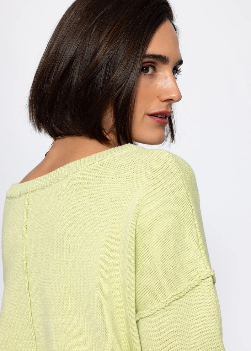 Oversize Baumwoll-Pullover mit Rückennaht - hellgrün