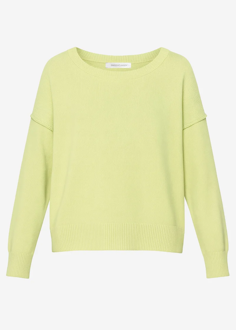 Oversize Baumwoll-Pullover mit Rückennaht - hellgrün