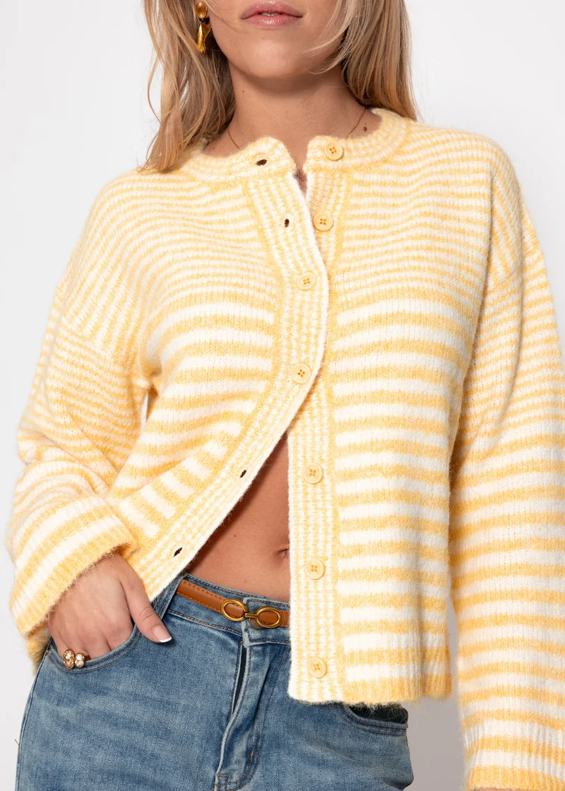 Strickjacke mit grafischem Streifenbild - gelb