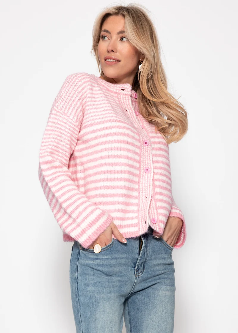 Strickjacke mit grafischem Streifenbild - rosa