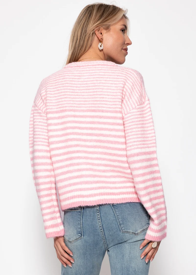 Strickjacke mit grafischem Streifenbild - rosa