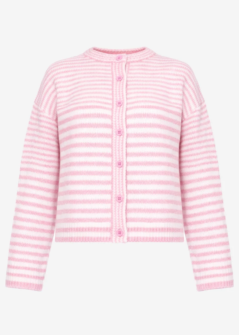 Strickjacke mit grafischem Streifenbild - rosa