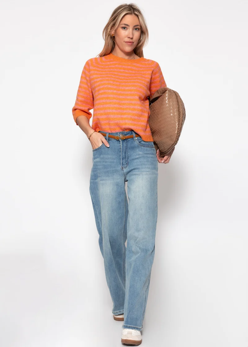 Gestreiftes Strickoberteil - orange-pink