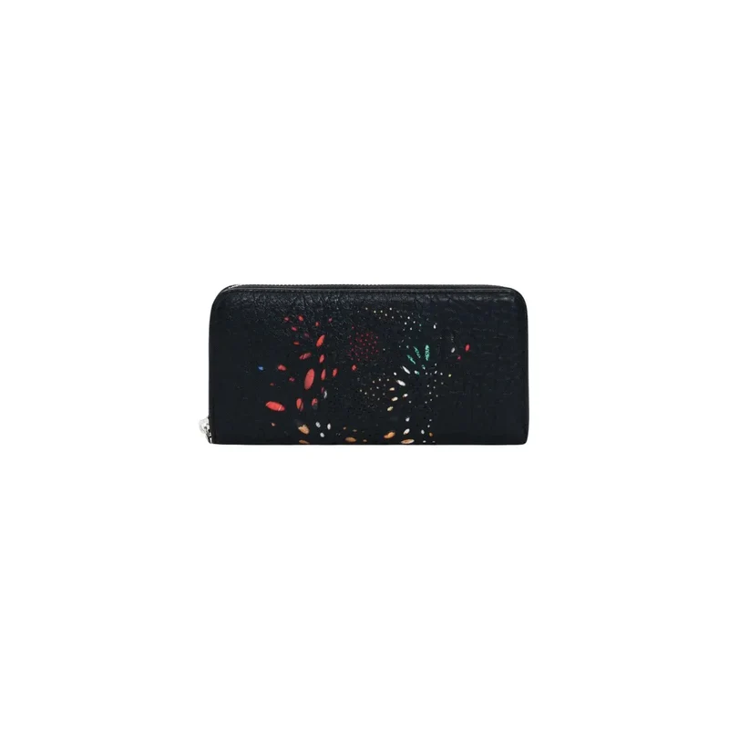 Geldbörse für Damen, Schwarz, mit Reißverschluss und Zip-Taschen, W21 H10 L2,5 cm