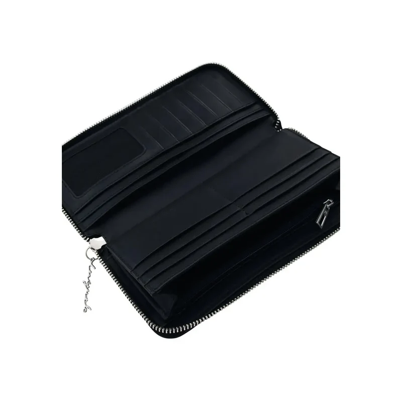 Geldbörse für Damen, Schwarz, mit Reißverschluss und Zip-Taschen, W21 H10 L2,5 cm