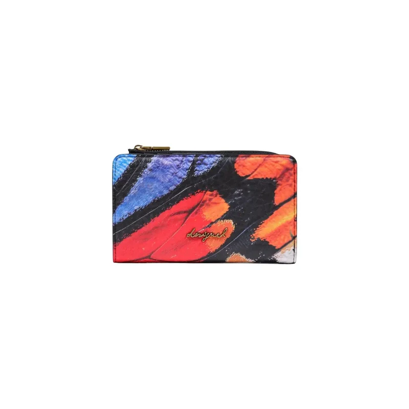 Damenbörse Desigual Schwarz Reißverschluss Knopf Klein W16 cm