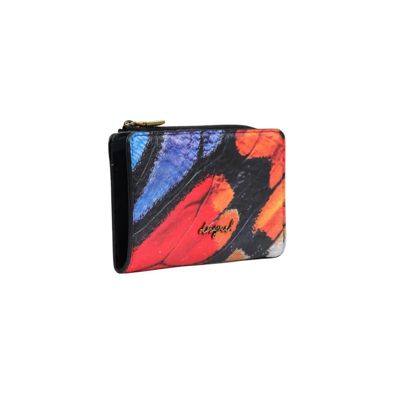 Damenbörse Desigual Schwarz Reißverschluss Knopf Klein W16 cm