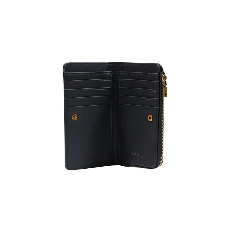 Damenbörse Desigual Schwarz Reißverschluss Knopf Klein W16 cm