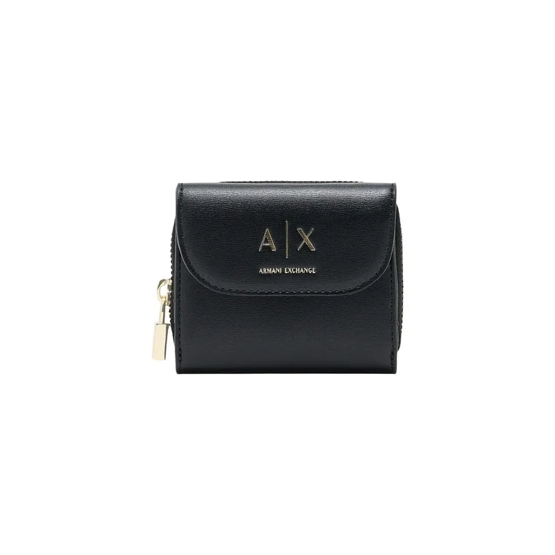 Armani Exchange Damenbörse Schwarz mit Reißverschlussfach 12 cm