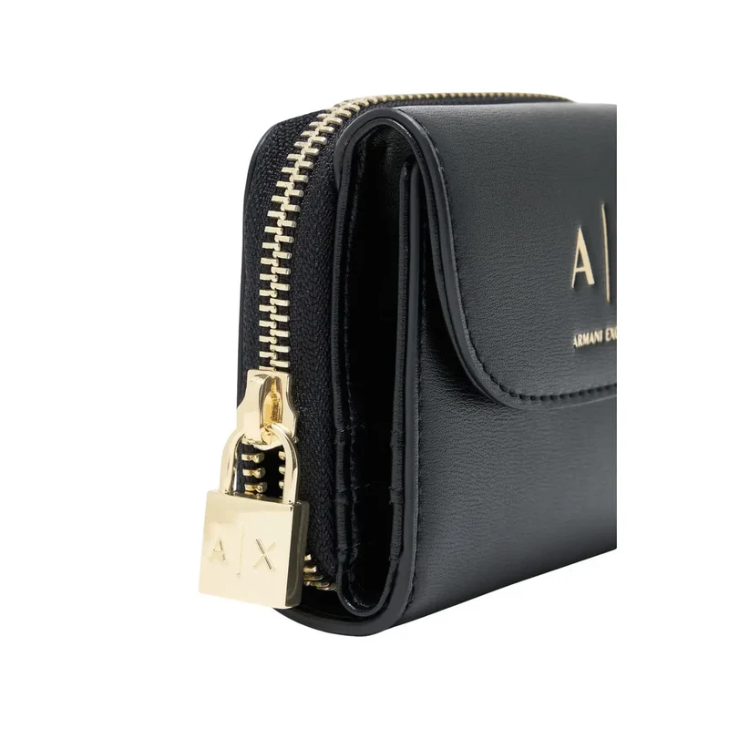 Armani Exchange Damenbörse Schwarz mit Reißverschlussfach 12 cm