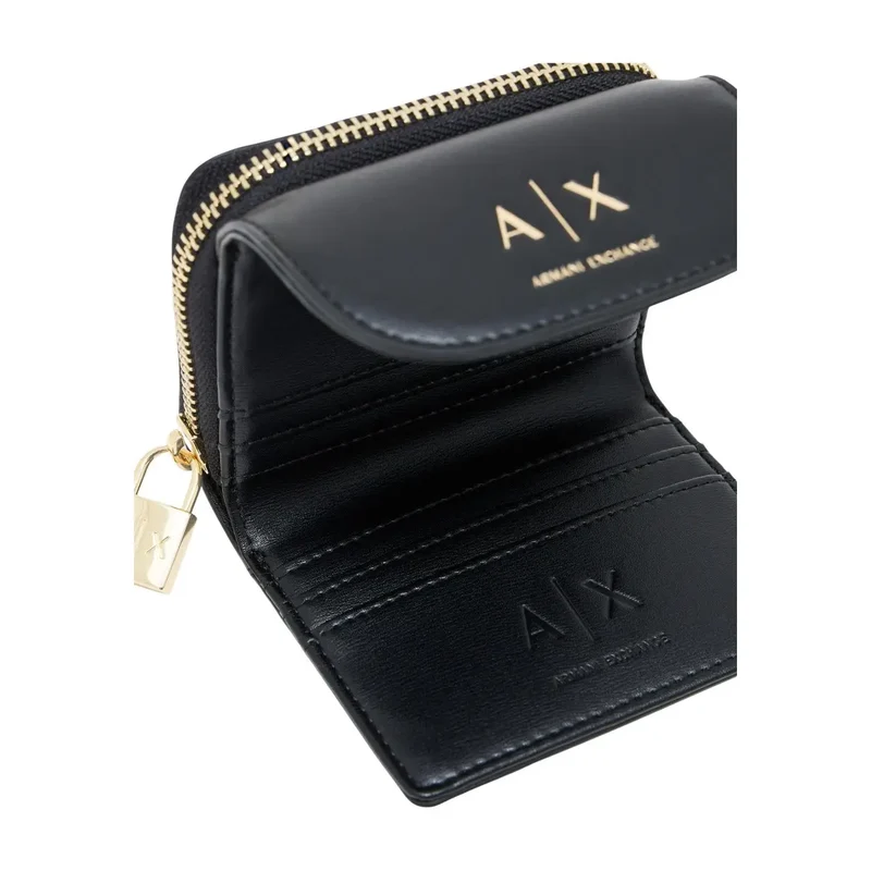Armani Exchange Damenbörse Schwarz mit Reißverschlussfach 12 cm