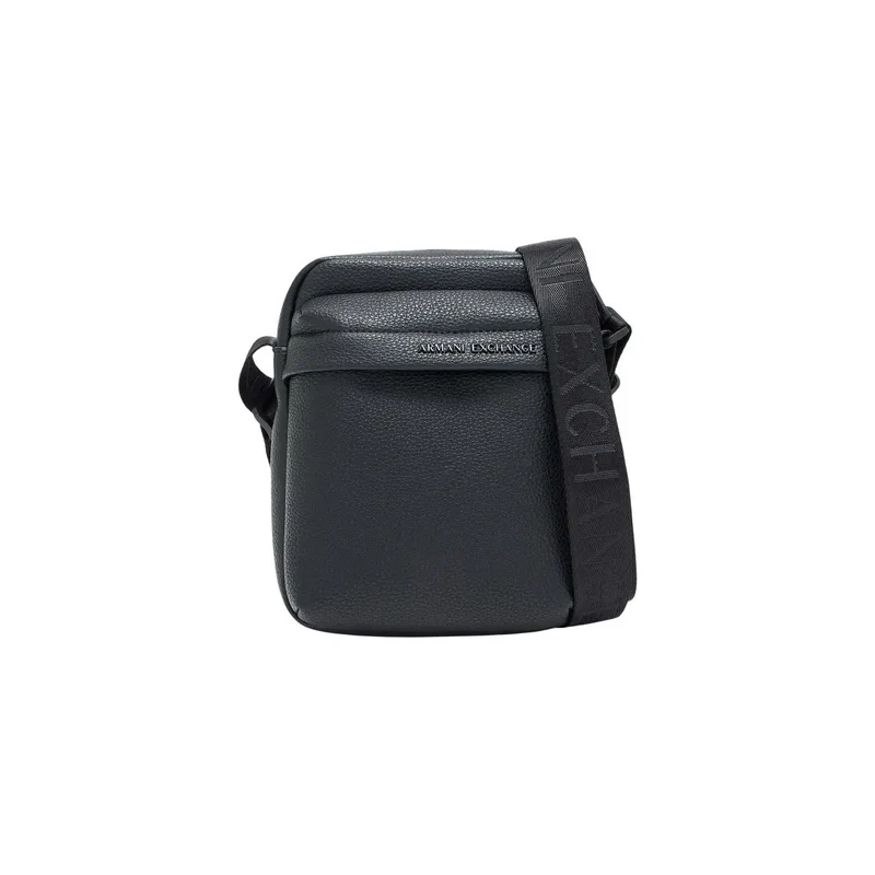 Armani Exchange Herren schwarze Ledertasche mit Reißverschlusstaschen, W16 cm