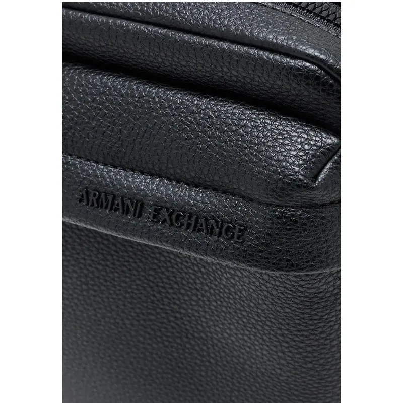 Armani Exchange Herren schwarze Ledertasche mit Reißverschlusstaschen, W16 cm