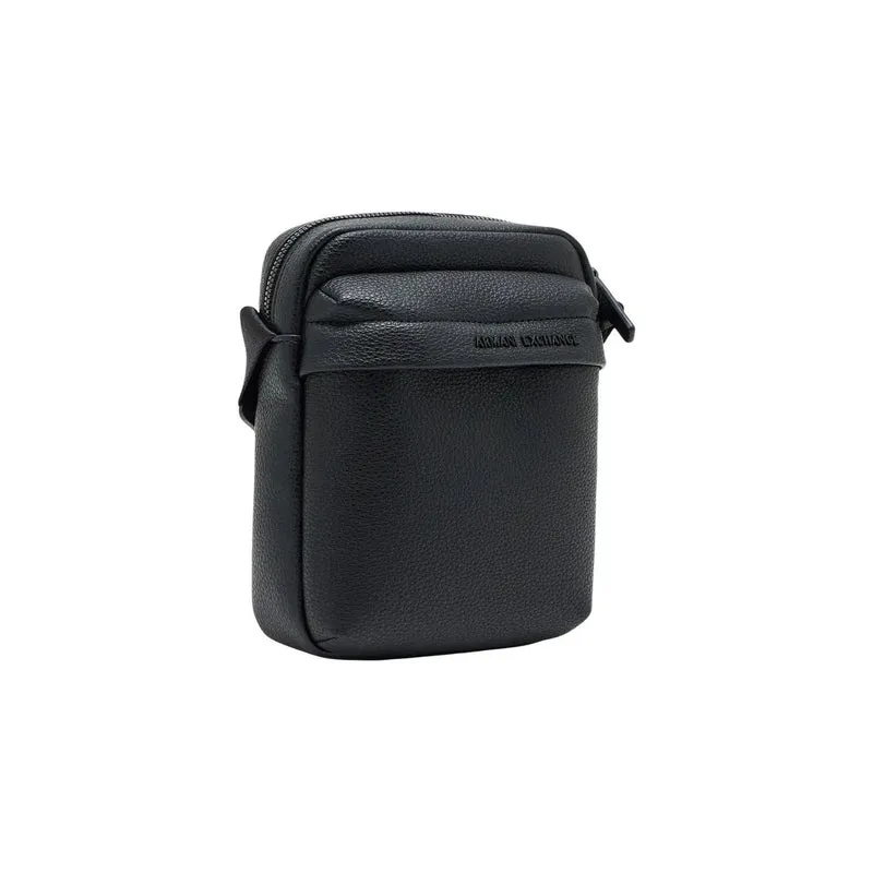 Armani Exchange Herren schwarze Ledertasche mit Reißverschlusstaschen, W16 cm