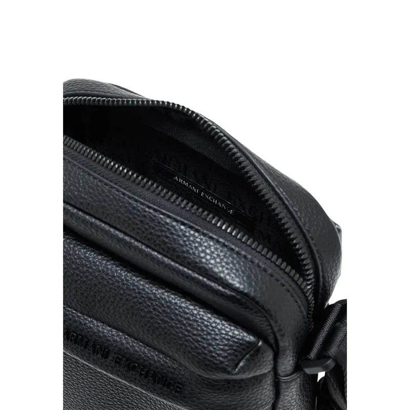 Armani Exchange Herren schwarze Ledertasche mit Reißverschlusstaschen, W16 cm