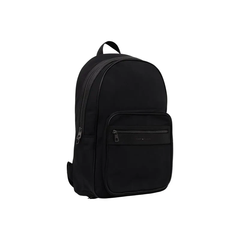 Tommy Hilfiger Herren Rucksack aus Repreve, schwarz, Reißverschlusstaschen, 15 cm