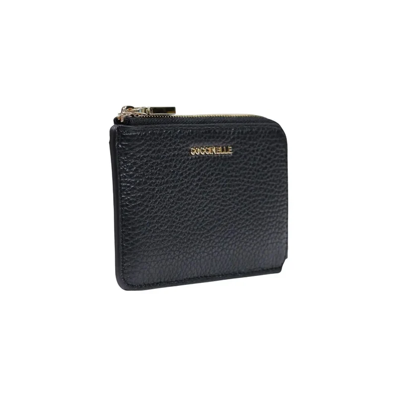 Damen-Portemonnaie aus Leder mit Reißverschluss, Kirsche, Schwarz, Größe W13 H8,5 L0